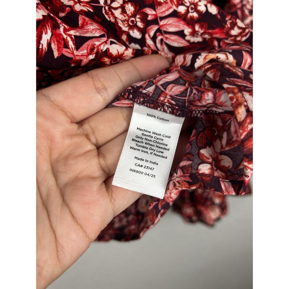 Talbots Cotton Ruffle Tie-Neck Floral Print Long Sleeve Red Pink Blouse Size 2X - Picture 8 of 9